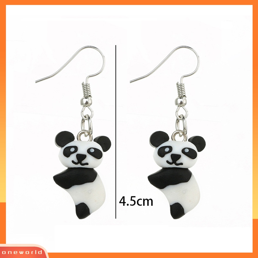 [WONE] Lucu Wanita Polymer Clay Panda Pendant Menjuntai Ear Hook Earrings Perhiasan Pesta