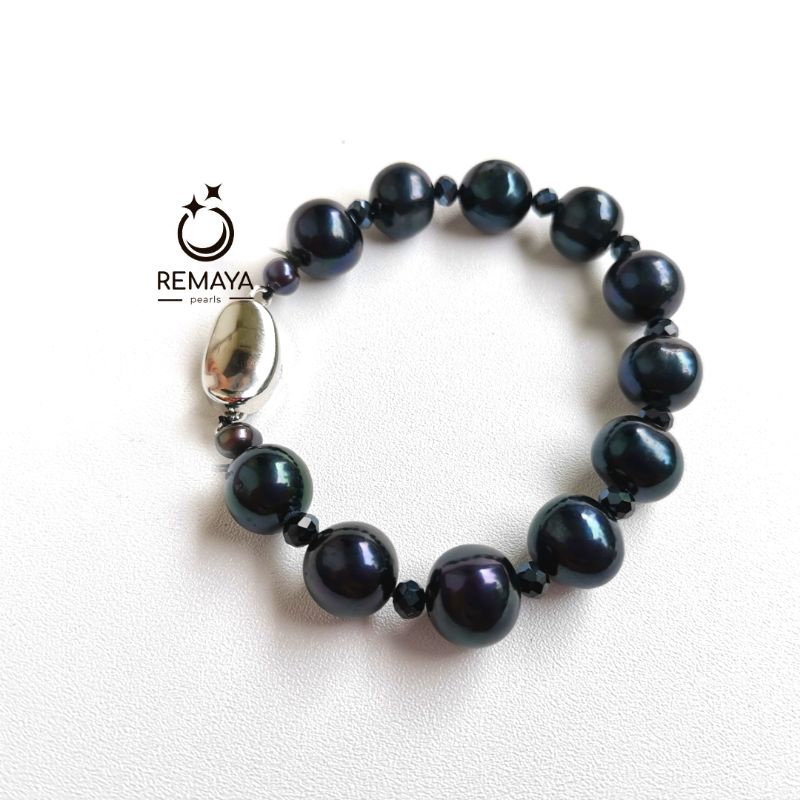 Gelang Mutiara Tawar Asli Lombok Hitam Tahitian