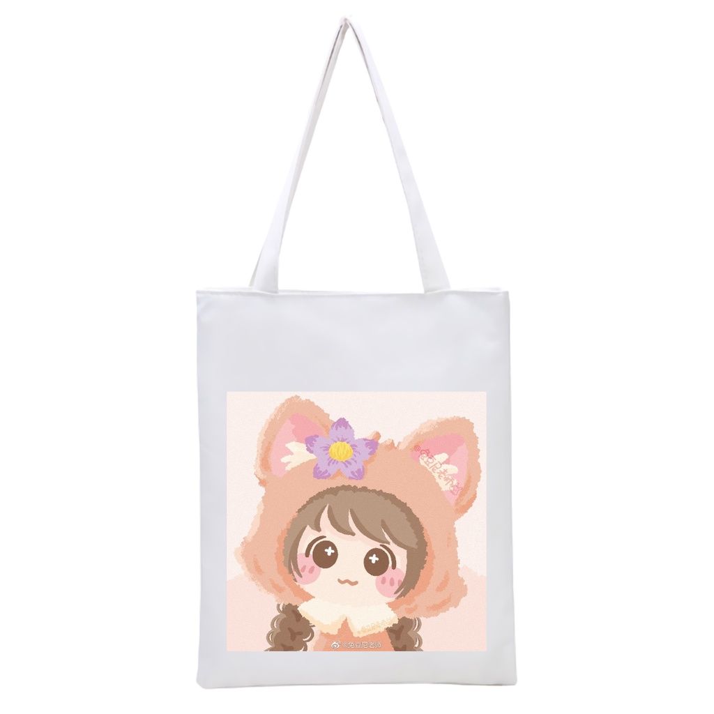 BISA CUSTOM SATUAN TOTEBAG RESLETING PRINTING MOTIF KAWAII GIRL anak lucu imut tas tote sekola kuliah viral || Kiiyoomii ||