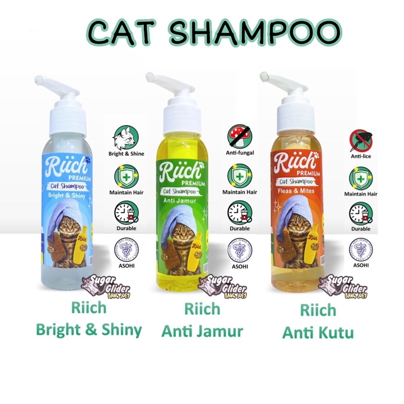 Shampoo Kucing Anti Kutu Jamur Menghaluskan  Melembutkan Bulu Riich Premium 100ml bright and shiny