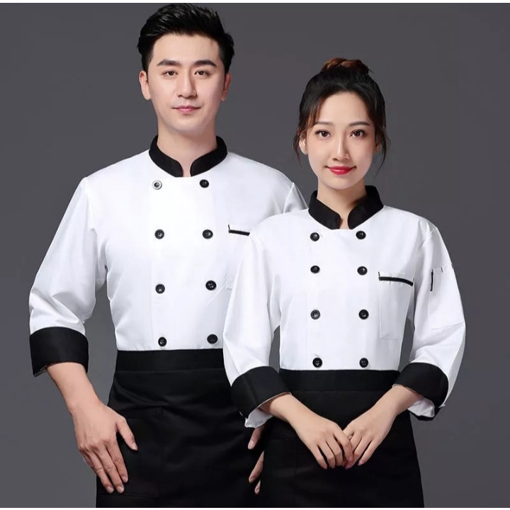 Baju Koki Kemeja koki chef jacket seragam koki barista pria wanita unisex