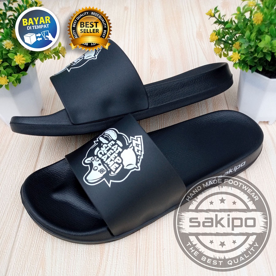 PROMO 1.1 MANTUL SALE !! SANDAL DISTRO TERBARU PRIA DEWASA REMAJA SLIDE HITAM TRENDI KEKINIAN RINGAN NYAMAN DIPAKAI / SAKIPO