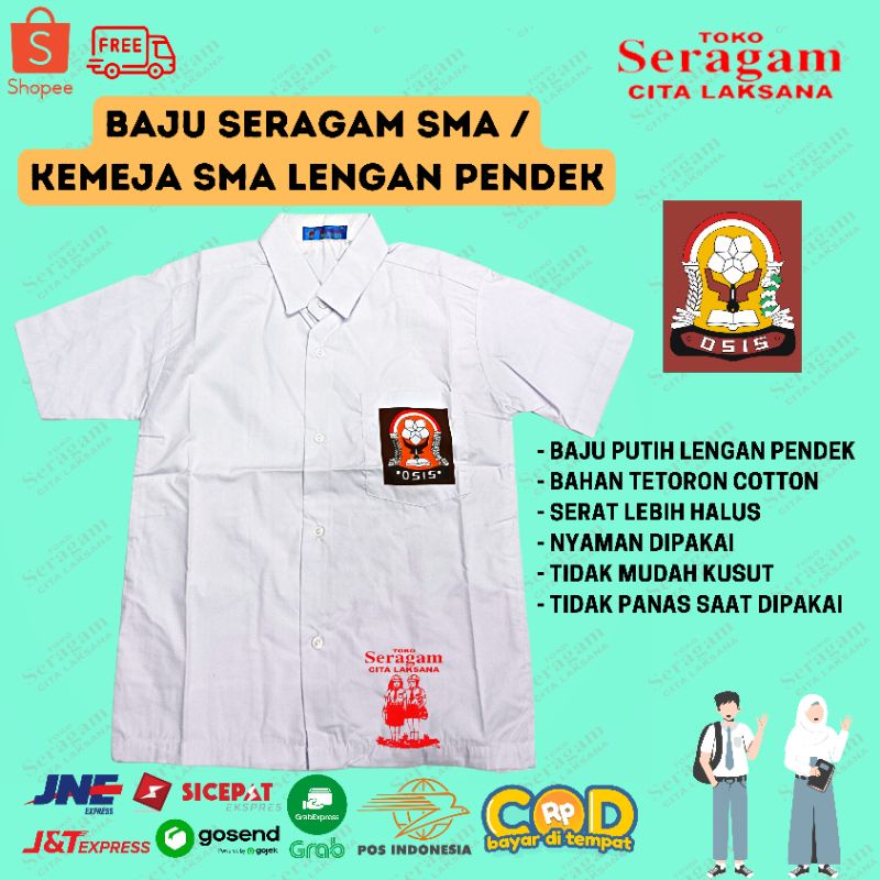 Seragam Sekolah SMA Baju Atasan Putih Tangan Pendek