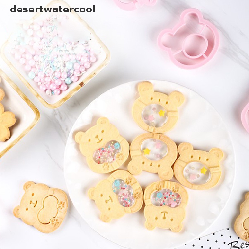 Deid 2/4Pcs Cetakan Beruang Lucu Cookie Bear Stamper Biscuit Cutter Set DIY Cetakan Kue Martijn