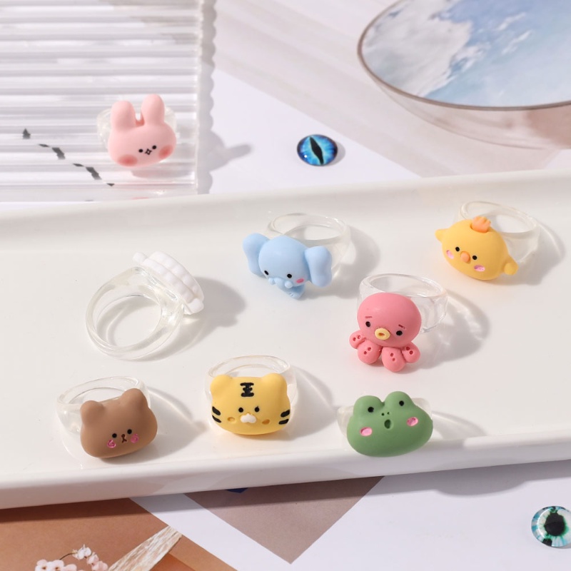 [Harga Grosir] Untuk Anak Gadis Anak Hewan Cincin Animal Zoo Meeting Fun Rings Square Acrylic Ring Indah Perhiasan Aksesoris Couple Ring Kartun Cincin Lucu Fashion