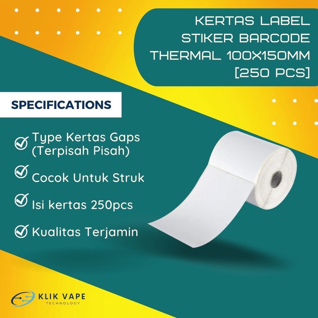 

Kertas Label Stiker Thermal 100x150mm (A6) 250pcs