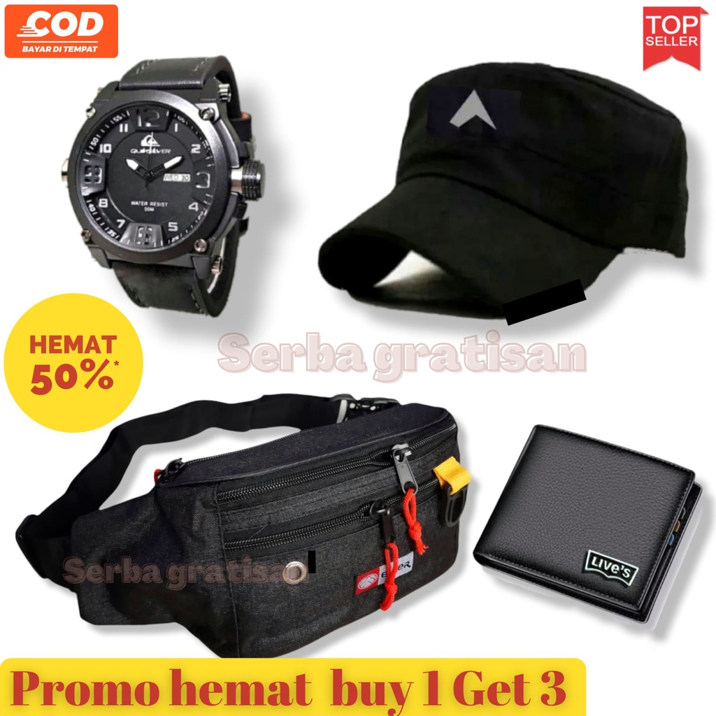 (PAKET KOMANDO) Jam tangan pria kulit/jam tangan pria gratis topi komando dll/jam tangan kulit pria/