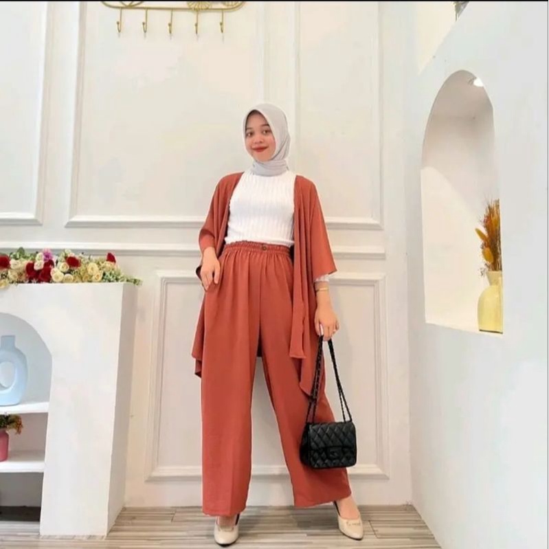 one set outer / celana kulot / crinkle airflow cantik