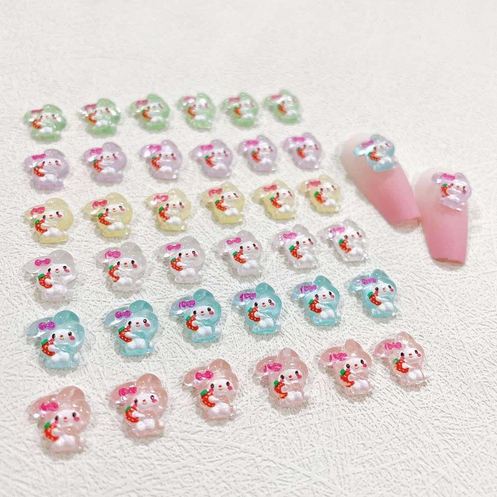 Agustinina Dekorasi Kuku Bercahaya Lucu 10 Pcs Kuromi Nail Drills Manicure Accessories Luminous Hiasan Kuku 3D Perhiasan Kuku