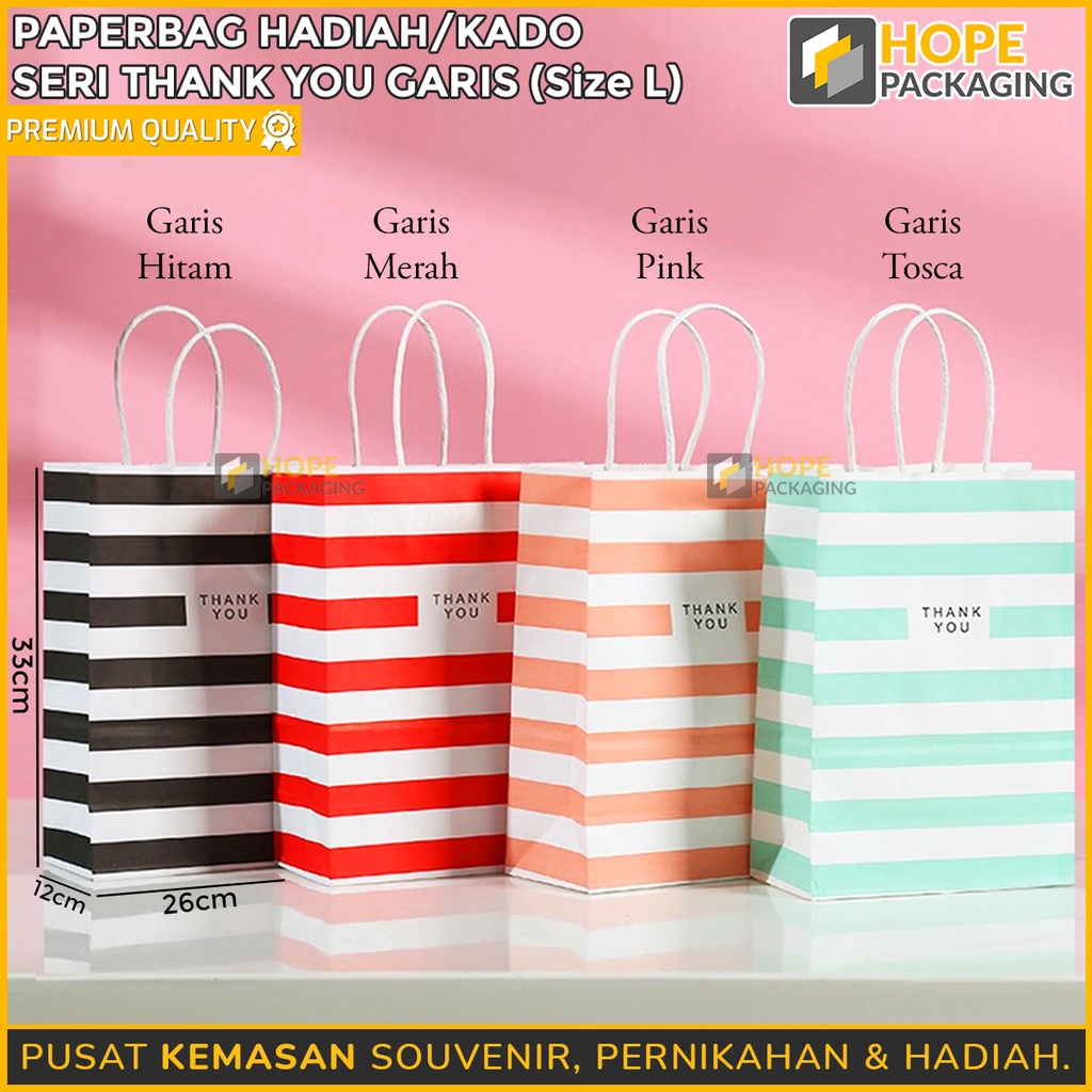 [ 3 pcs ] PaperBag Hadiah L= 33x 26x 12 cm / Kado Seri Thank You motif garis garis