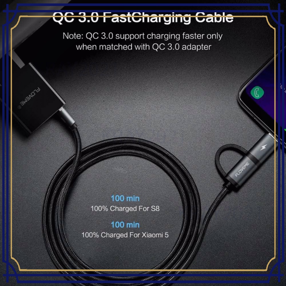 Kabel Charger 2 in 1 Micro USB+USB Type C 100 cm -CV032