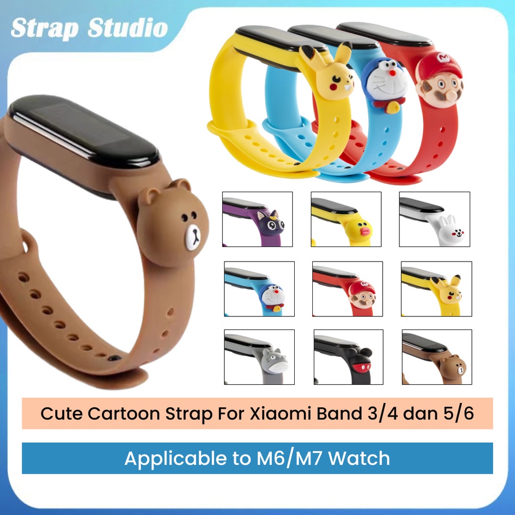 Strap Xiaomi Band Kartun Lucu Untuk Mi Band 3 4 5 6 Soft Smartwatch Strap M6 M7 Replacement Band