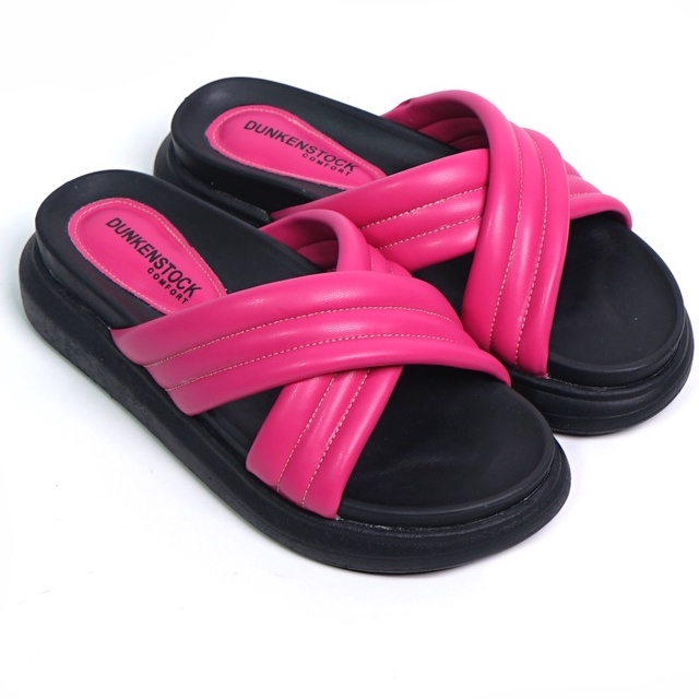 SARASARA YUK - Dunkenstock TIGGO Sandal Wanita Silang Tinggi 5cm Size 36 - 40 Selop Tidak Licin Sendal Beleza Wedges Slop Birken Rumah Belleza 37 38 39 Warna Fuschia Pink Fuchia Sara Sara Kekinian Premium Terbaru Shoes Ori Original Mall Official Store