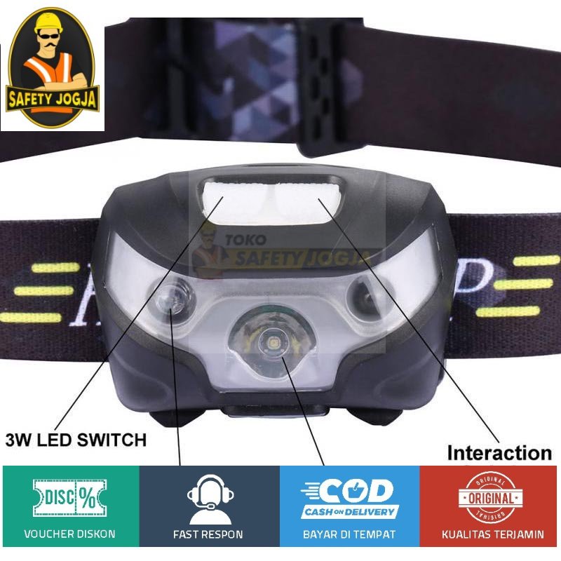TaffLED Headlamp Flashlight Rechargeable USB plus Motion Sensor Z20T19 black