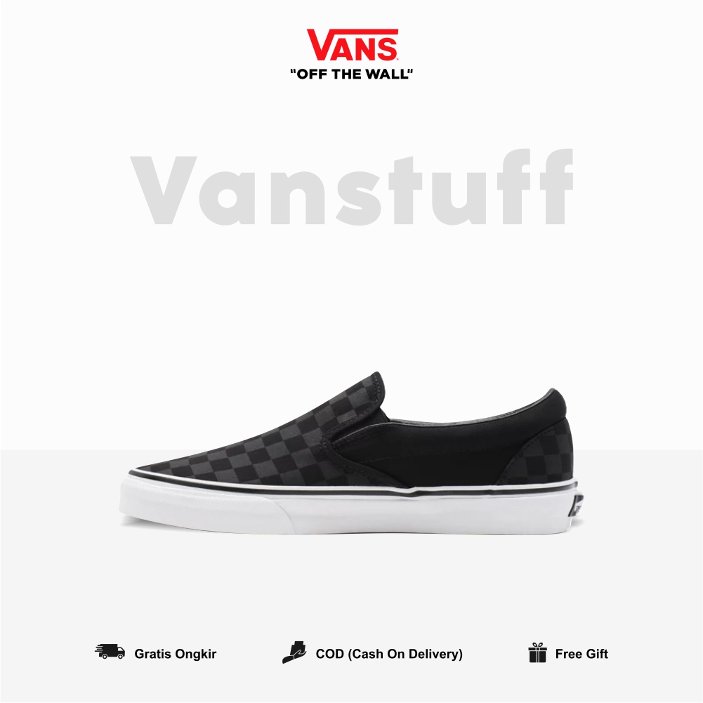 Vans Slip On Checkerboard Black Black White Cowok Original 100% BNIB Global Market Authentic Guarated Vanz Catur Ori