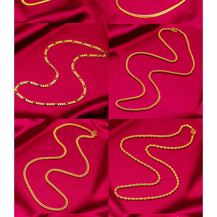 Goldkingdom Perhiasan Fashion Emas Asli Kadar 375 Bangkok Aksesoris Ready Stock Lapis Emas Pinggiran Lebar Sederhana Panjang 60 cm Memutar Kalung Caterpillar