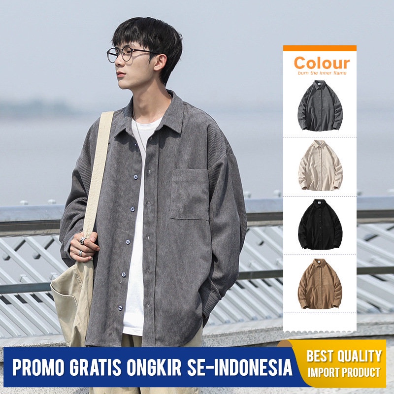 Kemeja Pria Trendy  Corduroy Kemeja   Kasual  All-Match Cargan Lengan Panjang  Muda  Korea  KemejaRS