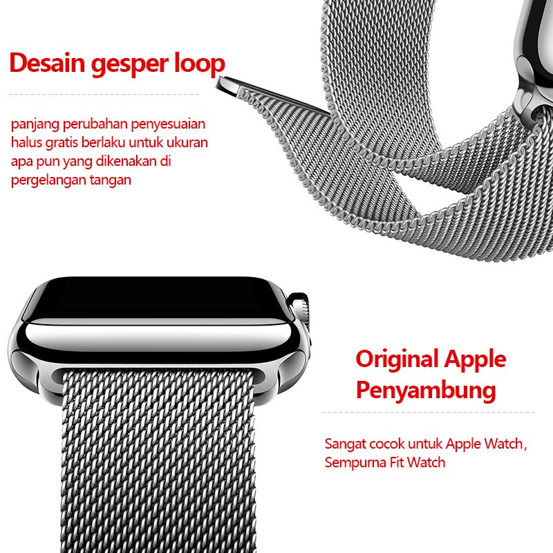 Tali Apple Watch Stainless Steel Strap Milanese Loop Magnetic Ukuran 38mm 40mm 41mm 42mm 44mm 45mm 49mm Series 1 2 3 4 5 6 7 8 Ultra SE