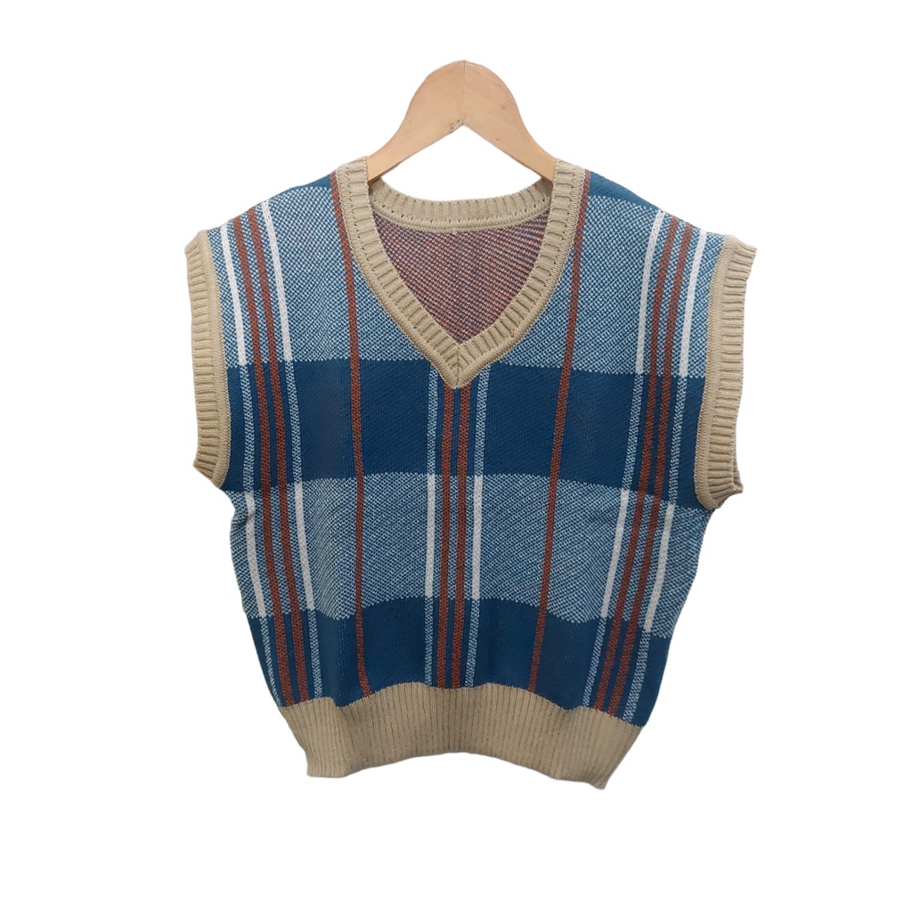 Tartan Vest Oversize Rompi Rajut Vest Knit Tebal