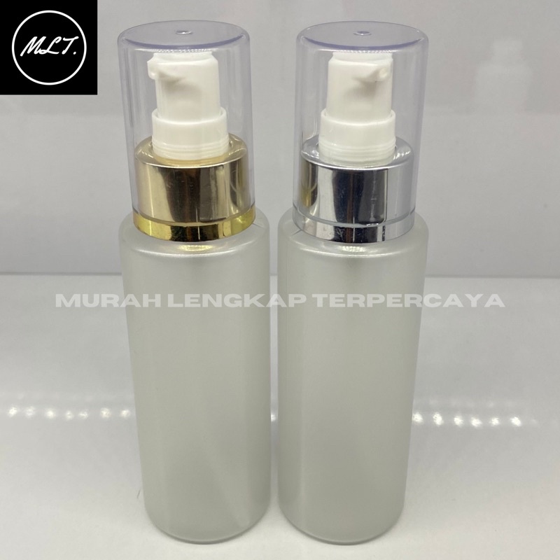 BOTOL PUMP TREATMENT 100ML RF FROSTED RING GOLD SILVER FULLCAP FULL COVER FULL CAP PET FROSED KOSMETIK WADAH LOTION