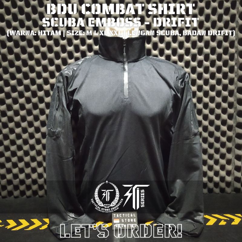 BDU Tactical Scuba Emboss Hitam - BDU Combat Shirt Scuba Emboss Lengan Panjang