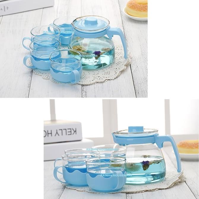 RDD.10De22ᴼ • SETT TEKO TEA POT SET 5 IN 1/TEKO DAN GELAS KACA SET / TEKO TEH SET 5 in 1 GRATIS BUBB