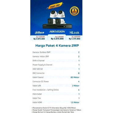 PAKET CCTV 4 KAMERA HILOOK 2MP FULL HD + PEMASANGAN