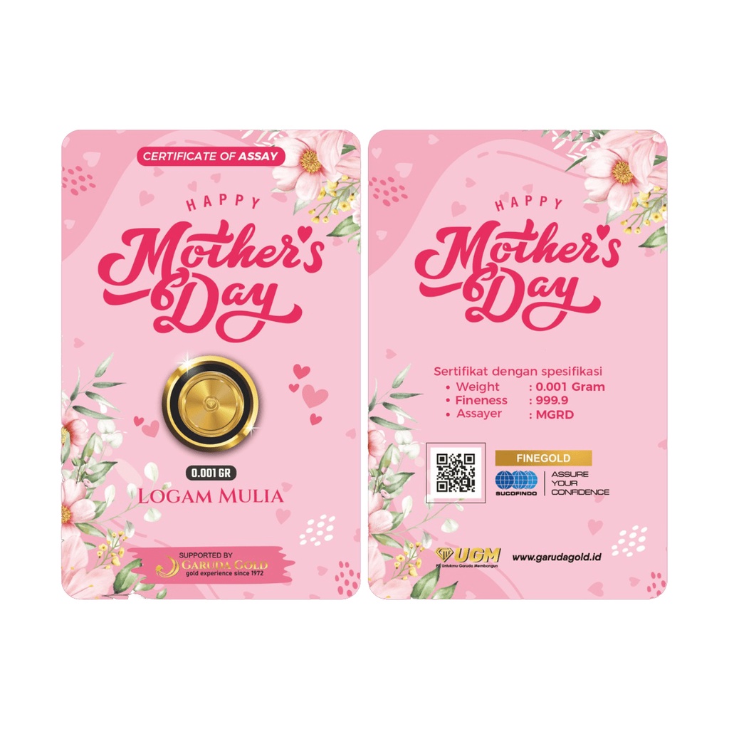 Garuda Gold 0.005 Gram Mother's Day Gift Series Emas Batangan Murni 24 Karat Bersertifikat