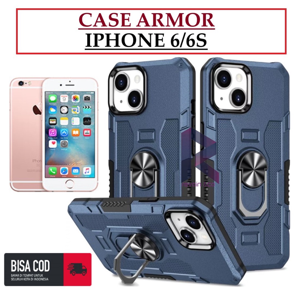 Case Armor IPHONE 6/6S Iring Cincin Magnetic Kesing Hp Protect kamera Premium Hard Case Standing Robot Pelindung Kamera