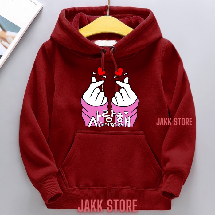 Sweater Hoodie Anak Perempuan Terbaru Saranghaeyo Usia 2 3 4 5 6 7 8 9 10 11 12 13 Tahun