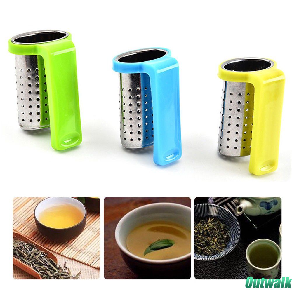 ღ Stainless Steel Teh Infuser Daun Teh Infuser Saringan Herbal Spice Filter Air Minum Teh Aksesoris dengan Pegangan Hanger