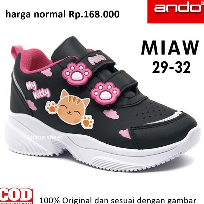 Sepatu Sekolah Anak Perempuan Ando TK PAUD SD Hitam Pink