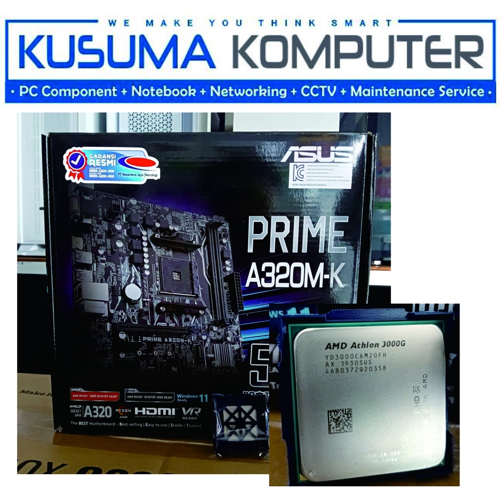 Asus Prime A320M-K A320M + AMD Athlon 3000G Tray Original Resmi