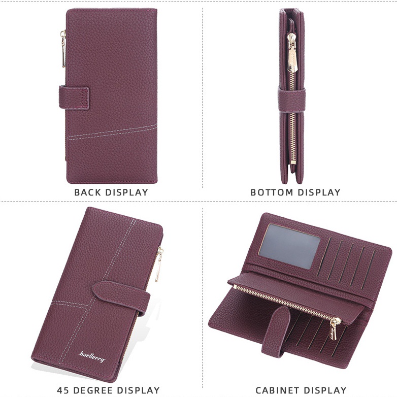 DOMPET LIPAT PANJANG WANITA BURGUNDY BAELLERRY ORIGINAL KULIT KESACHI KARTU WA618M2 IMPORT KOREA SLOT RESLETING PREMIUM UANG KOIN BRANDED REMAJA KEKINIAN CEWEK MURAH BATAM
