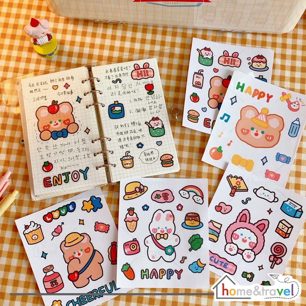 HOVELSHOP Stiker Aesthetic Lucu Imut Beruang Kelinci Murah Dekorasi Anak HP Tumbler Laptop Hiasan Warna Warni