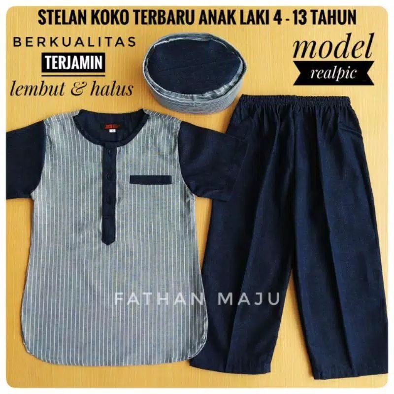 Baju koko anak laki laki Stelan 4-13 tahun Baju muslim anak laki laki Koko anak Baju setelan anak