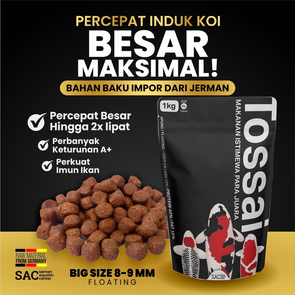Tossai Pakan Koi Pembesaran Indukan 8-9mm Pelet Import Harga Terjangkau Murah  Pelet Ikan Jpd Koi To
