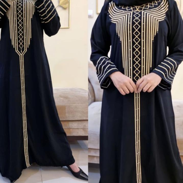 SALE✅Abaya Hitam Bordir Piramid 02 Bahan Jetblack Kualitas Boutique|SQ8