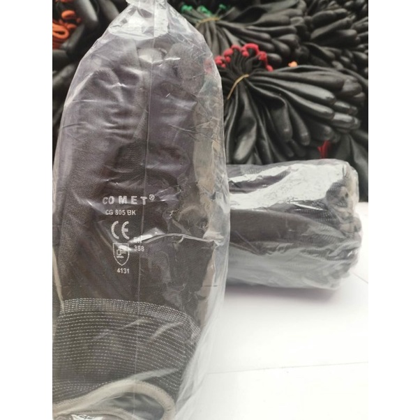 1 Lusin sarung tangan working hitam lapis karet 12 pasang merk comet prmaster shima dll
