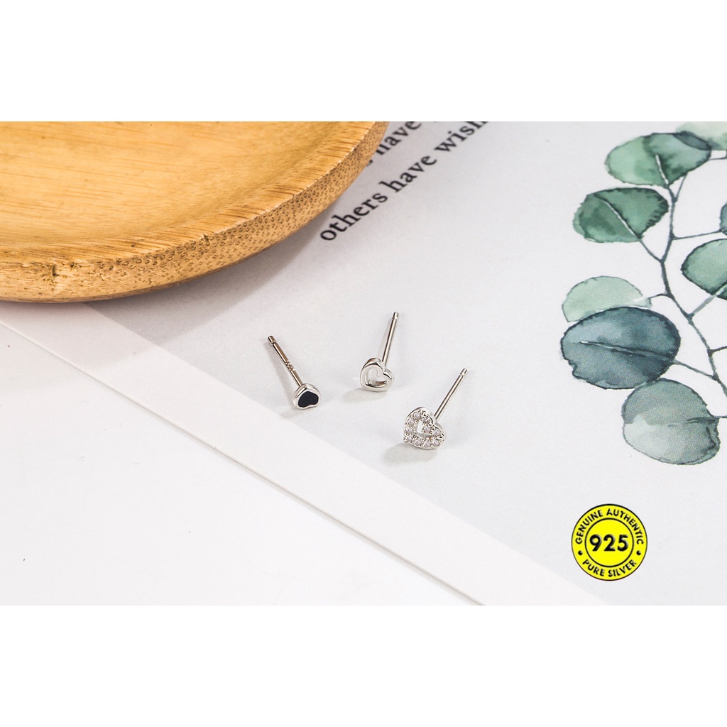 18k Emas K Berlian Cinta Hati Stud Earrings Wanita Kecil Indah Mini Telinga Tulang Stud U1160