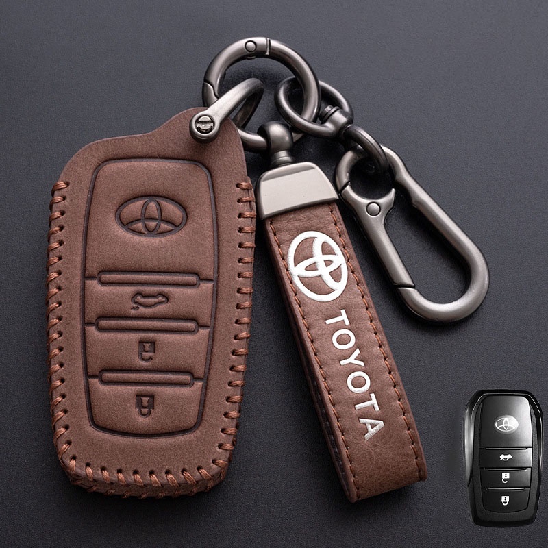 Leather Key Cover Case Casing Kunci Remote Mobil Untuk Toyota Vios Hilux Revo Innova Fortuner Harrier Camry Vellfire Alphard Vellfire Estima Yaris