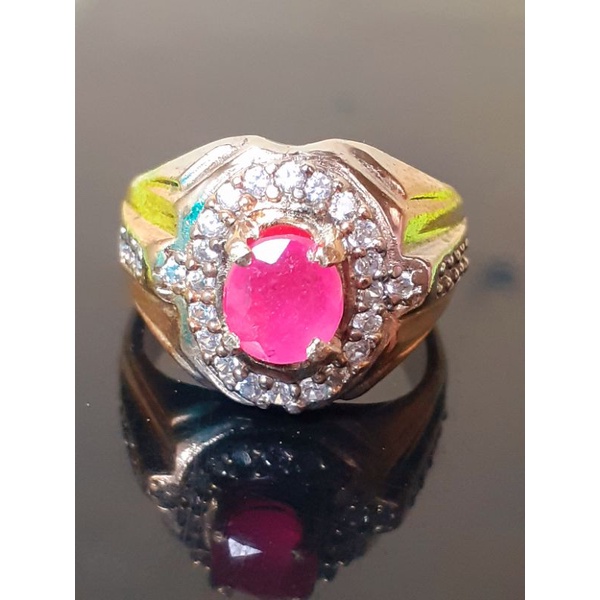 natural [RUBY BURMA PINKISH RED HEAD A SERTIFIKAT] emban cincin pria wanita ring tepper emas perak