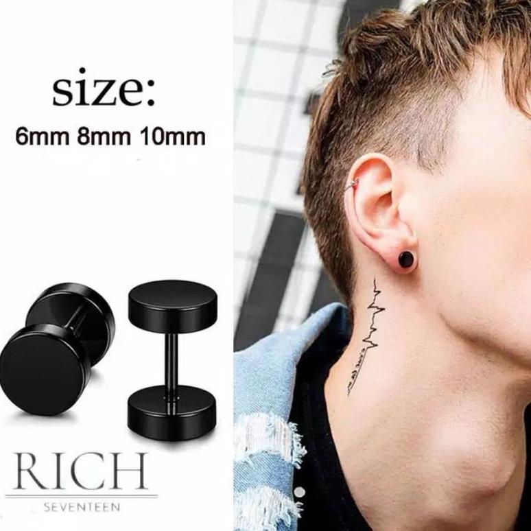 ⇦ Anting Roda Hitam Polos Anting Tindik Anting Bulat Pria ド
