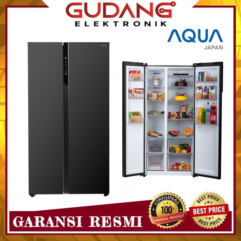 LEMARI ES SIDE BY SIDE AQUA AQR-605 IG GB KULKAS AQUA SIDE BY SIDE AQR 605 IG (GB)