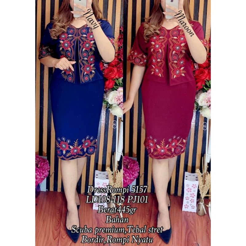 DRESS PESTA WANITA SCUBA PREMIUM KOMBI BLAZER LEPAS SCUBA BORDIR LD 108-118#5157
