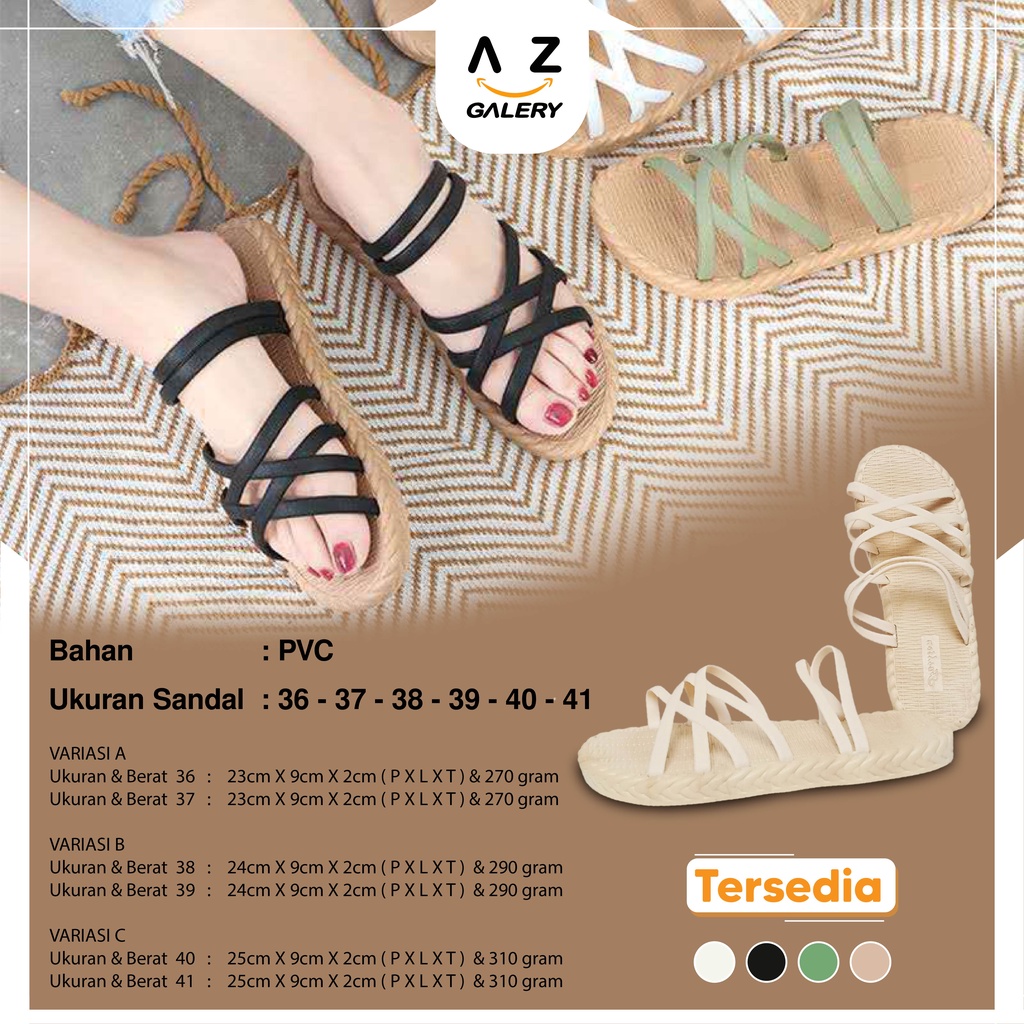 Sandal Slop Flat Tali Kepang Sendal Wanita Slip On Fashion Korea Style Kasual Nyaman Empuk PVC Azgalery SPT-42