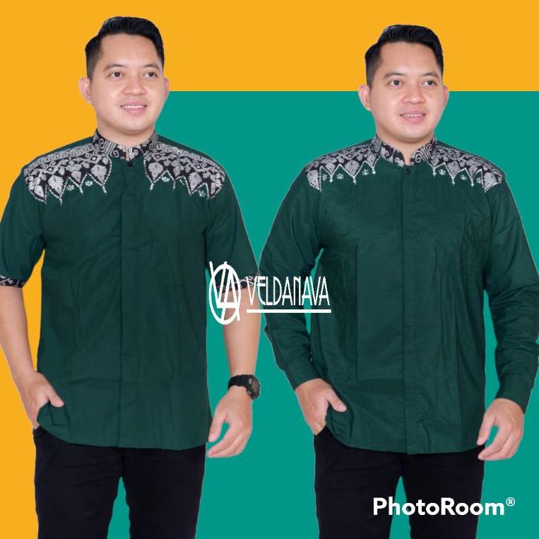 MLI.21De22ᵟ • baju koko atasan muslim pria warna hijau botol batik veldanava