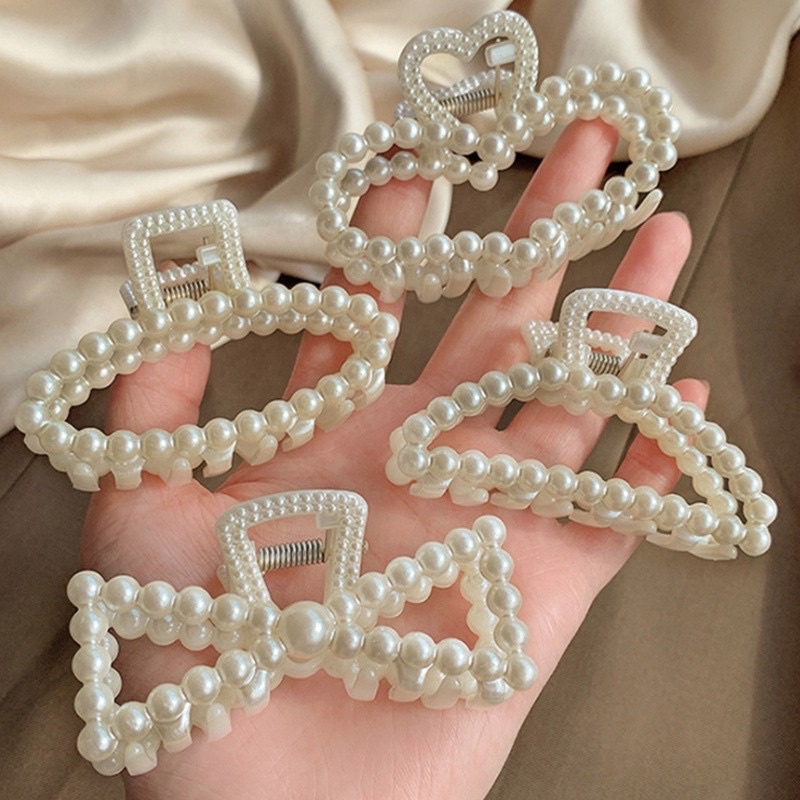 KLIP JEPIT RAMBUT WANITA MUTIARA ELEGAN KOREA KOREAN ELEGANT STYLE HAIR CLAW CLIPS WITH PEARLS