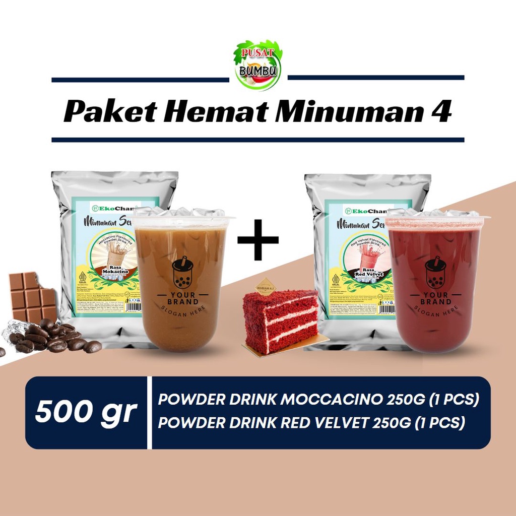 PAKET HEMAT MINUMAN 4 Bubuk Minuman EkoChan @250g (Moccacino + Red Velvet)