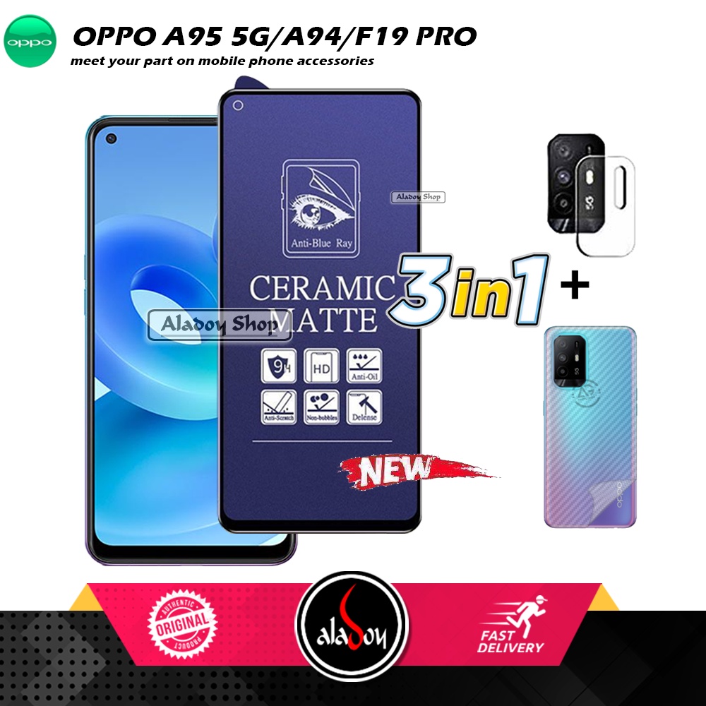 PAKET 3IN1 Anti Gores Blue Matte Anti Glare Oppo A95 5G/A94/F19 Pro + Tempered Glass Camera dan Skin Carbon